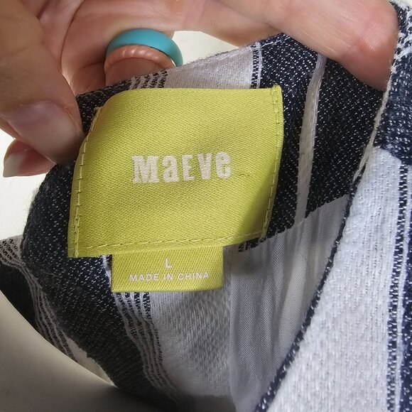 Anthropologie Maeve Embroidered Peplum Linen Top L Striped Open Back Festival - Picture 9 of 10